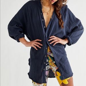 We The Free Summer Daydream Button Down Shirt Womens Cotton Tunic